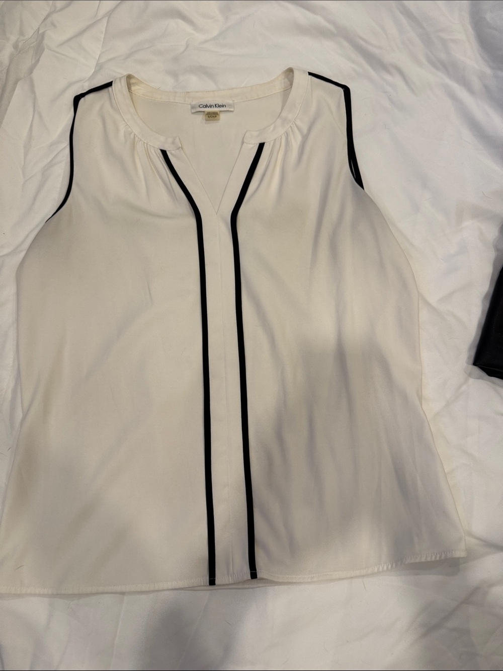 Calvin Klein Cream Sleeveless Top with Black Trim